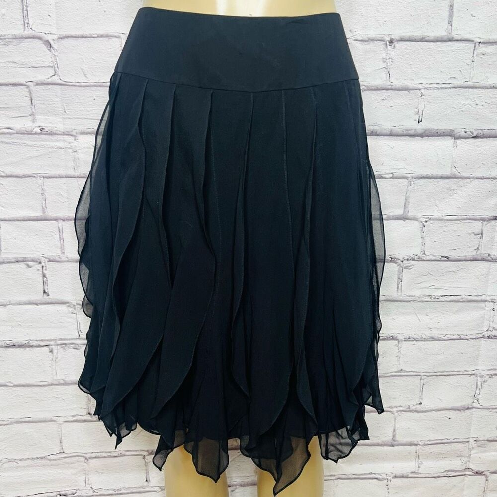 Ricky Freeman for Teri Jon Womens Black Silk Pleated Ruffle Tiered Skirt Size 8